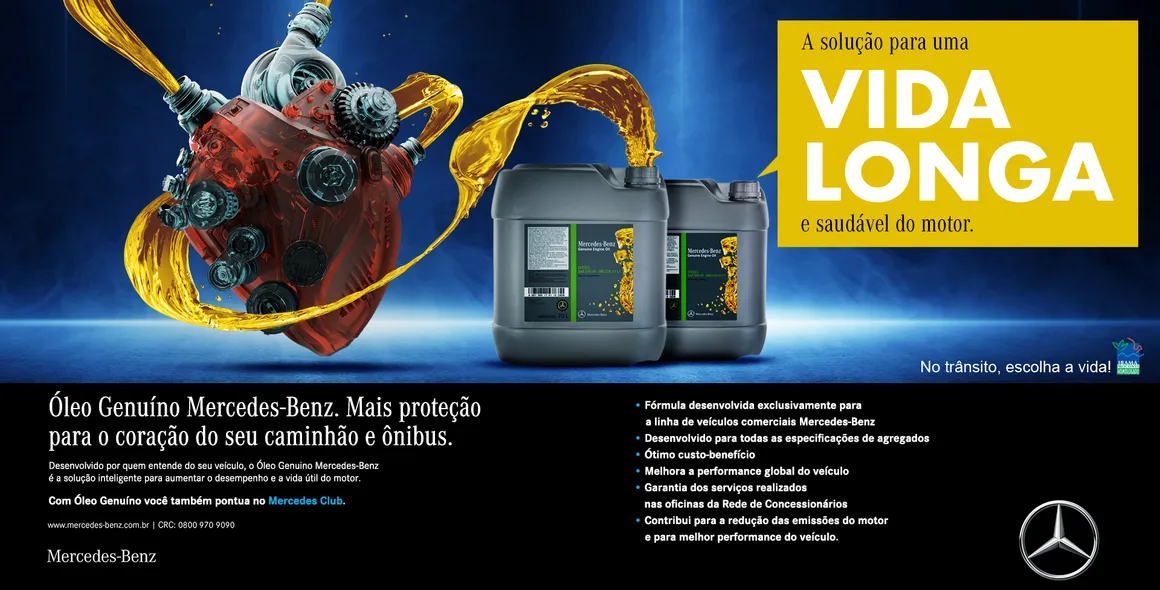 Óleo Genuíno Mercedes-Benz assegura longa vida útil e mais proteção para motores de caminhões e ônibus